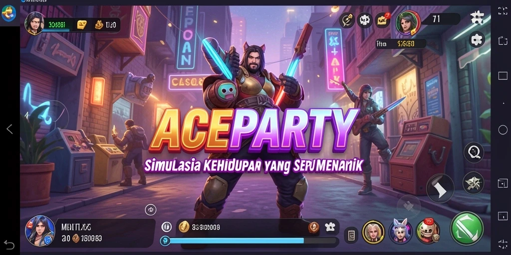 Screenshot menampilkan gameplay <strong>ACEPARTY</strong> dengan karakter sedang berinteraksi.