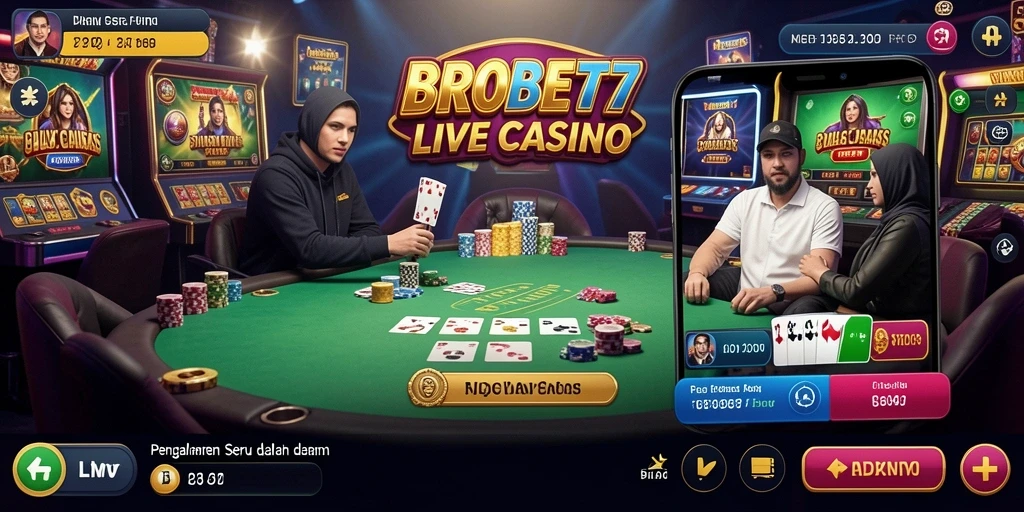 Screenshot gameplay BROBET77 menampilkan dealer profesional di meja Live Casino.