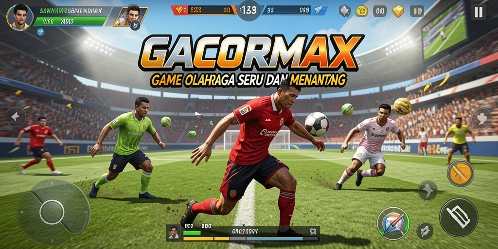 Tampilan gameplay seru dalam GACORMAX yang memperlihatkan aksi olahraga.
