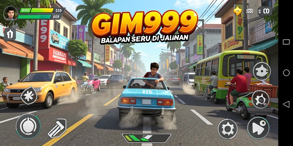 Screenshot GIM999 menampilkan aksi balapan yang mendebarkan di lintasan.