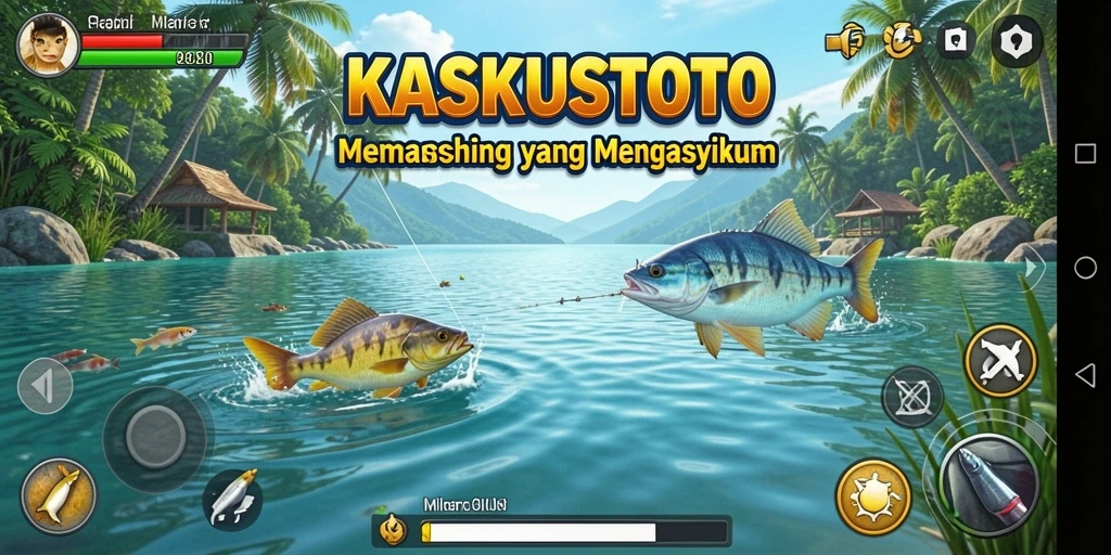 Gameplay KASKUSTOTO menunjukkan aksi memancing yang seru dan menantang.