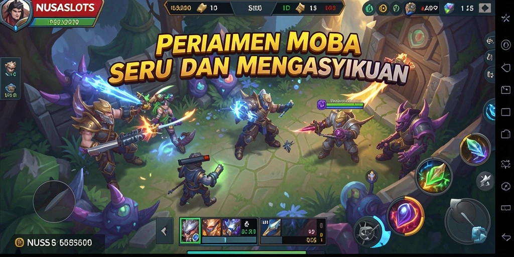 Gameplay seru NUSASLOTS dengan aksi MOBA yang mendebarkan.