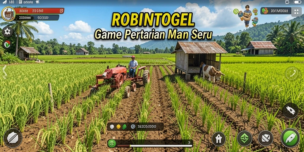 Gameplay ROBINTOGEL menampilkan aktivitas bertani yang seru dan interaktif.