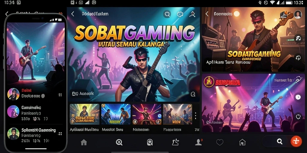 Screenshoot gameplay SOBATGAMING menampilkan pengguna menikmati musik dengan antarmuka yang menarik.